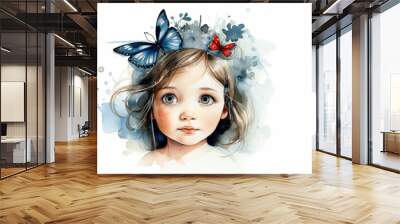 Child girl. Watercolor illustration on white background Wall mural