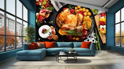 Christmas and Thanksgiving traditional food, holiday dinner,. Wall mural