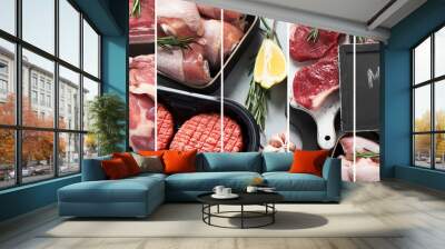 Collage of different type of raw meat Wall mural