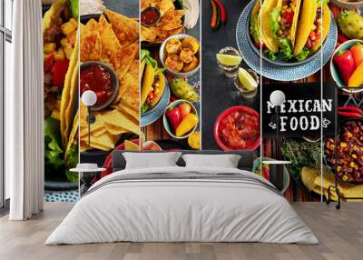 Collage of Mexican food, many dishes of the mexican cuisine. Wall mural