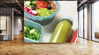 Different types healthy meals in containers, Takeout food menu, top view, copy space Wall mural