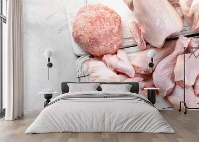 Different types of raw chicken meat Wall mural