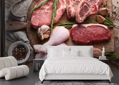 Different types of raw meat Wall mural