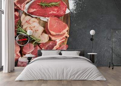 Different types of raw meat Wall mural