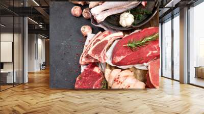 Different types of raw meat Wall mural