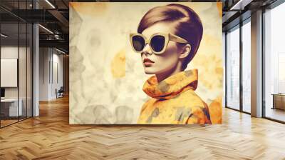 Fashion woman retro style. Travel collage , pop art. Post processed AI generated image Wall mural