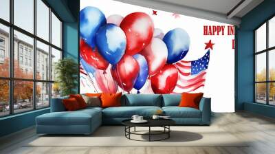 Happy 4th of July Independence Day greeting card with american flag and balloons background. illustration. post processed AI generated image Wall mural