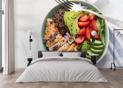 Healthy bowl with roasted chicken and quinoa. Wall mural