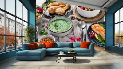 healthy food assortment on light background. Wall mural