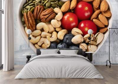 Healthy snack in heart shaped bowl Wall mural