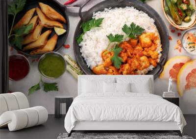 Indian food assortment on light background. Wall mural