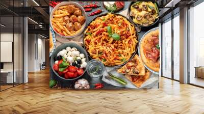 Italian food assortment on dark background. Wall mural