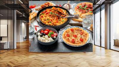 Italian food assortment on dark background. Wall mural