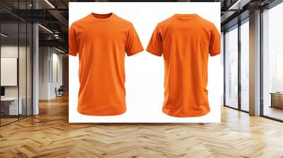 Orange T-Shirt mockup front and back view isolated on white background. Blank shirt template Wall mural