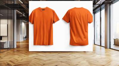 Orange T-Shirt mockup front and back view isolated on white background. Wall mural