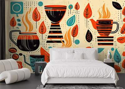 Retro colors coffee abstract poster Wall mural