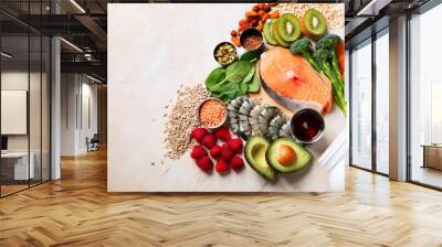 Set of foods high in vitamin E. Concept of healthy Wall mural