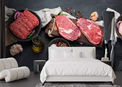 Variety of raw meat Wall mural