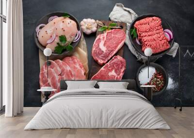 Variety of raw meat Wall mural