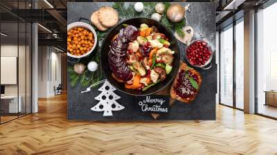 Vegetarian Christmas dinner. Healthy food concept. Wall mural