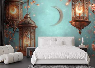 Ramadan kareem with scene mosque and crescent night in the city Wall mural