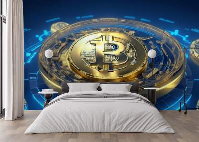 Bitcoin gold with with futuristic background with blue vibing  Wall mural