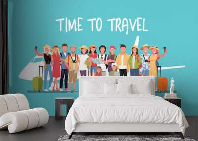 Happy group of teen and Family traveler Wall mural