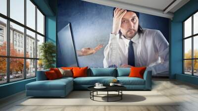 E-banking concept, businessman is being asked to pay  money Wall mural