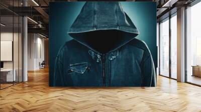 Mysterious suspicious faceless man with hoodie Wall mural