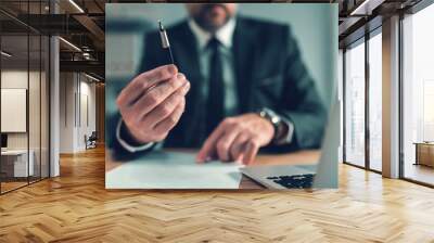 sign here, bank loan officer offering pen for client to put signature on agreement Wall mural