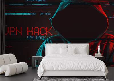 VPN hack concept with faceless hooded male person Wall mural