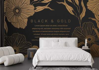 Black and Gold Botanical Background Wall mural