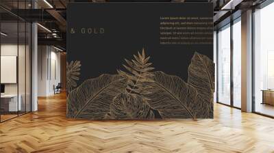 Black and Gold Leaves Background Pattern Wall mural