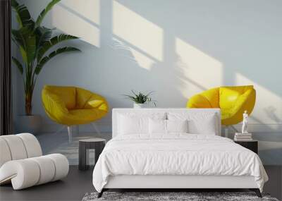 two yellow chairs and a white table in a room Wall mural