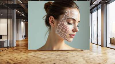 Woman with white grid face mask Wall mural