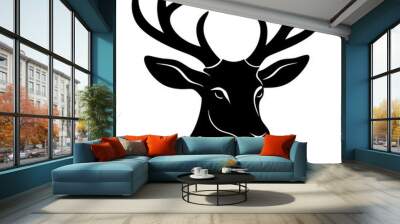 Deer head silhouette black and white side view vector illustration Wall mural