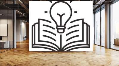 Knowledge study book icon with light bulb line art vector illustration Wall mural