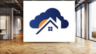 Minimalist Home and cloud combination logo design vector art template illustration Wall mural