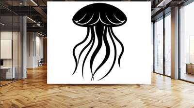 Solid black outline Freshwater Jellyfish animal vector silhouette illustration Wall mural