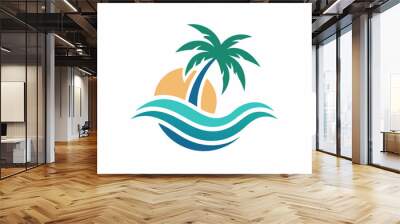 Wave beach palm logo design icon combination Vector illustration Wall mural