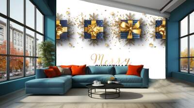 minimal christmas background with realistic blue presents design vector illustration Wall mural