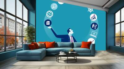 acrobat. businessman juggling business icons. concept business vector illustration Wall mural