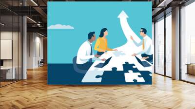 Build your way to success. Putting together a puzzle of a success. Vector illustration.  Wall mural