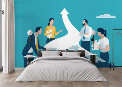 Build your way to success. Putting together the puzzle of a successful career. Vector illustration. Wall mural