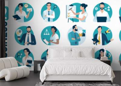 Business characters, business work, job positions. Set of  simple, circle shaped flat style business vector illustrations.
 Wall mural