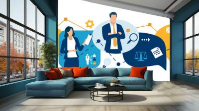 Business vector illustration. Business persons, graph and icons.  Wall mural