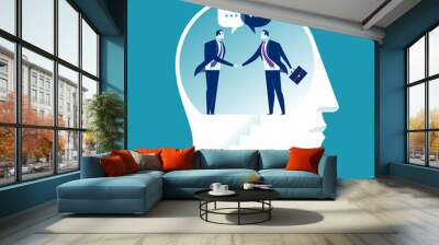 Communication. Handshake of a two businessman in a man‘s mind. Business concept illustration.
 Wall mural