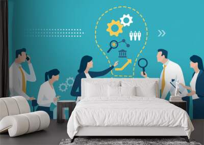 Discussion about a new business plan. Project. Brainstorming. Business vector illustration. Wall mural