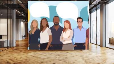 Friends. Team. The team and speech bubbles. Ready to work. Business vector flat illustration.  Wall mural