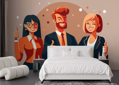 Group of happy business people smiling and thumbs up. Vector illustration. Wall mural